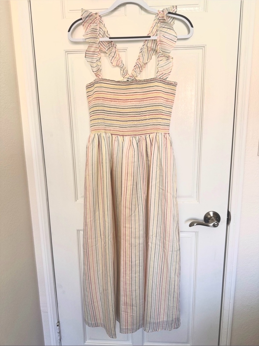 Madewell Cream Rainbow Multi-Stripe Sundress with Ruffled Straps